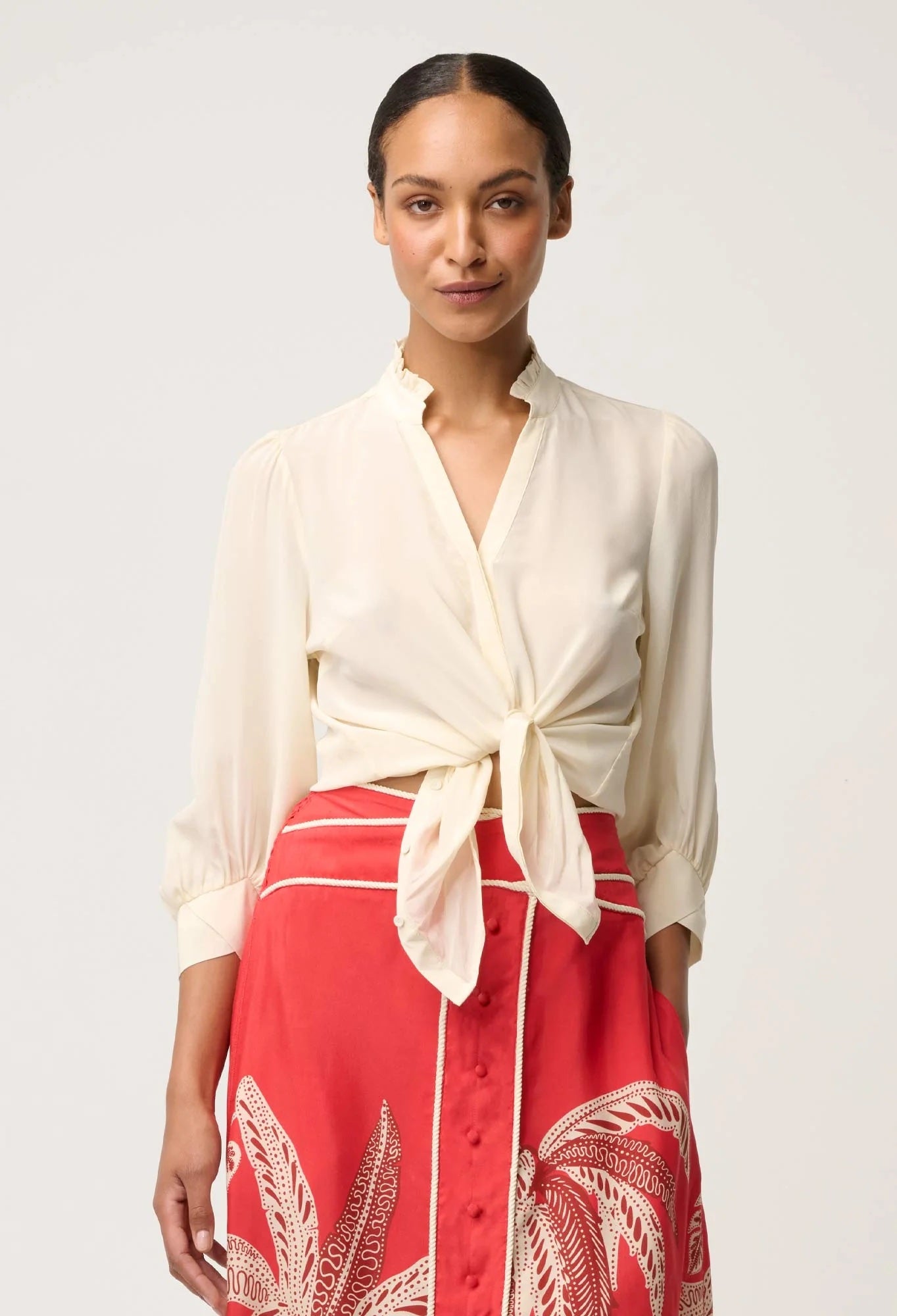 Chloe Silk Criss Cross Shirt in Cloud