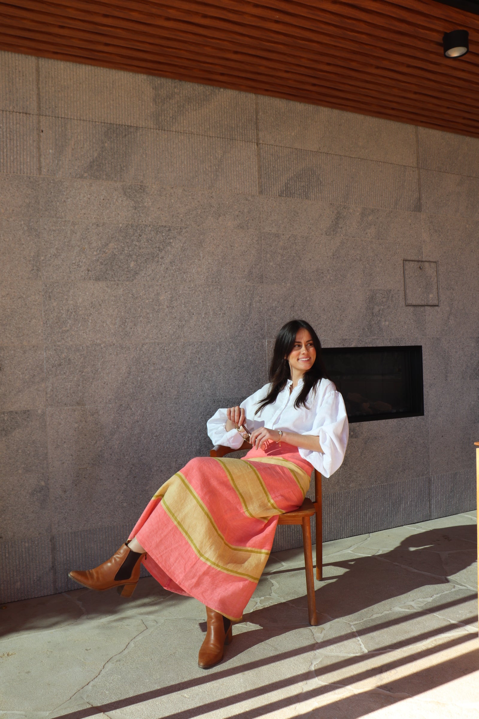 Voila Skirt | Beige & Pink Stripe