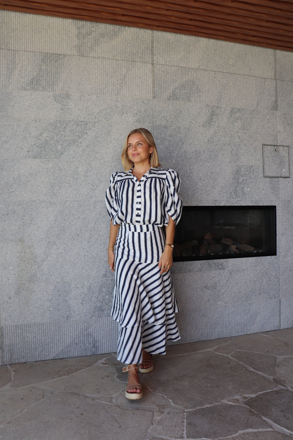 Holly | White & Navy Stripe