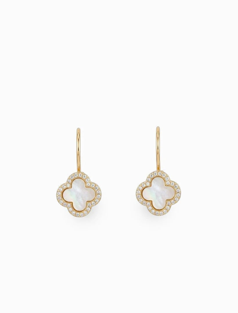 Earrings | Mother of Pearl Clover French Hooks White