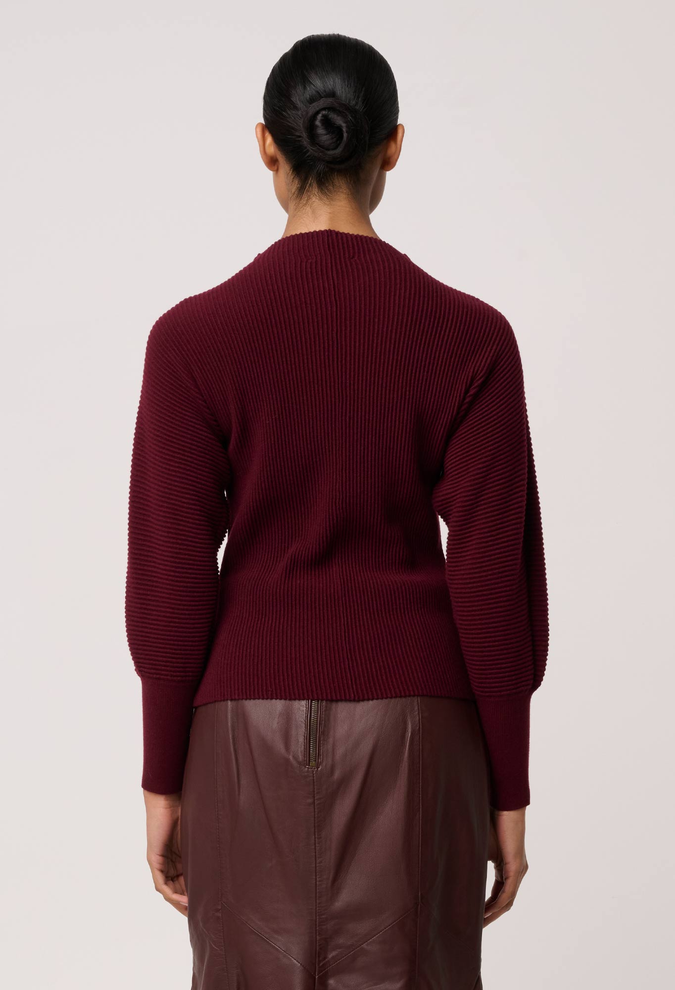 Roselle Merino Wool Blend Knit Top in Bordeaux