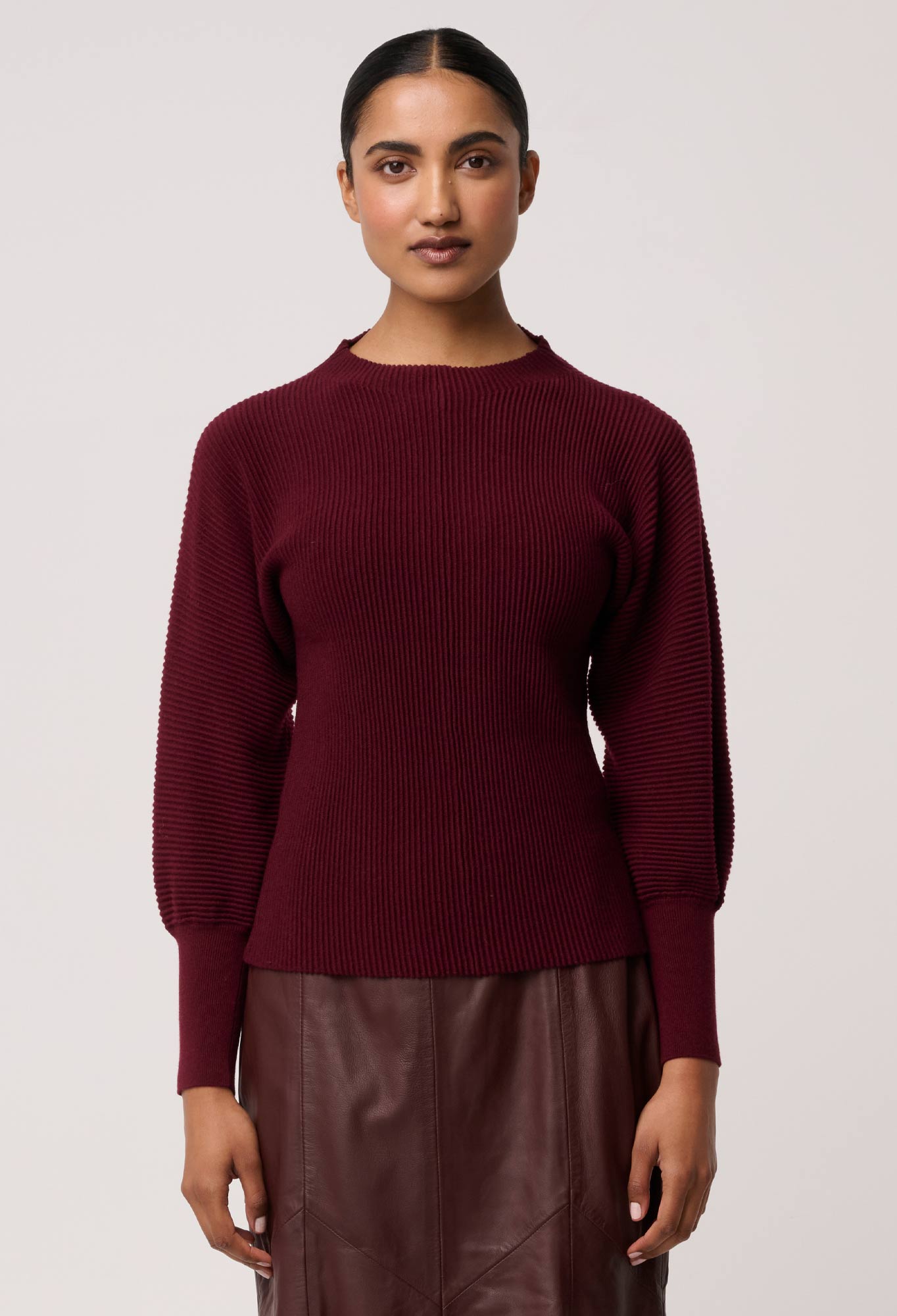 Roselle Merino Wool Blend Knit Top in Bordeaux