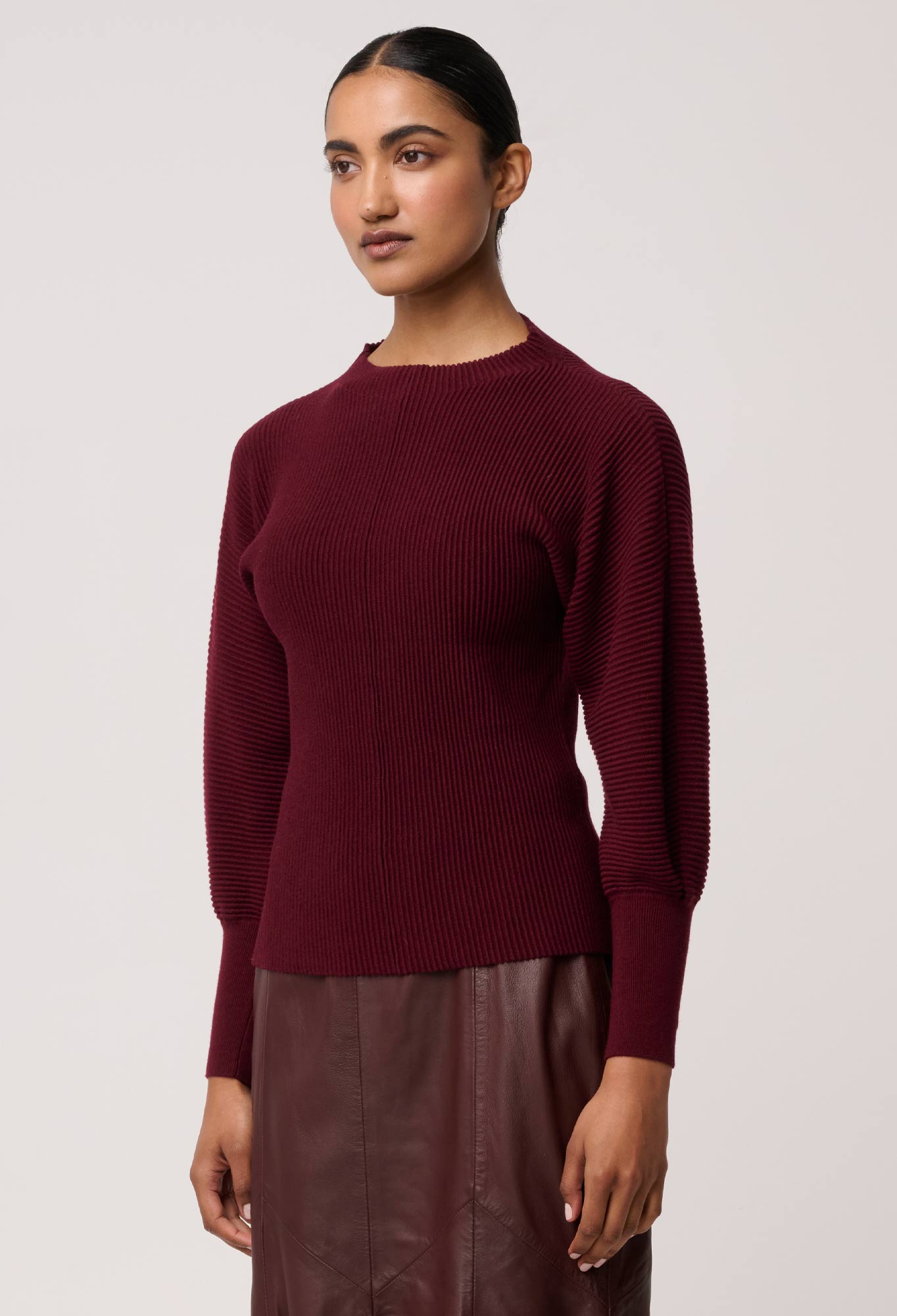 Roselle Merino Wool Blend Knit Top in Bordeaux