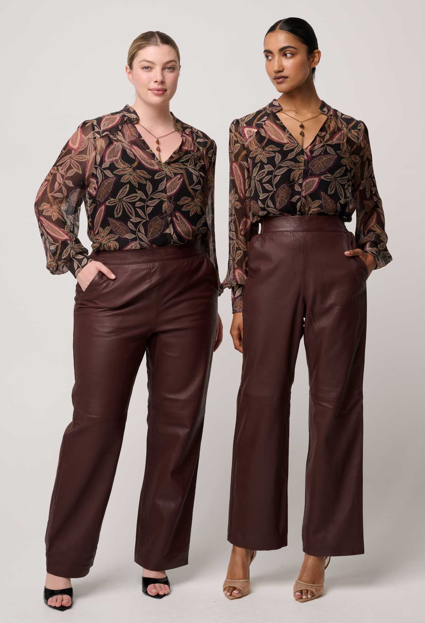 Freya Sheer Viscose Blouse with Embellished Neck in Dark Tropique
