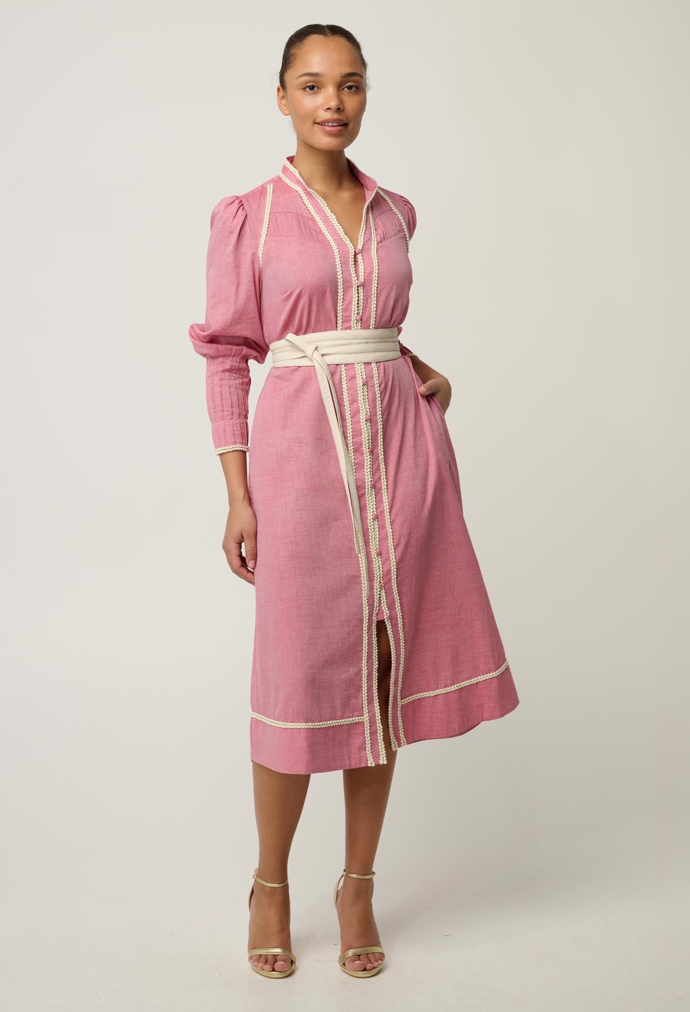 Isla Cotton Chambray Trim Detail Dress