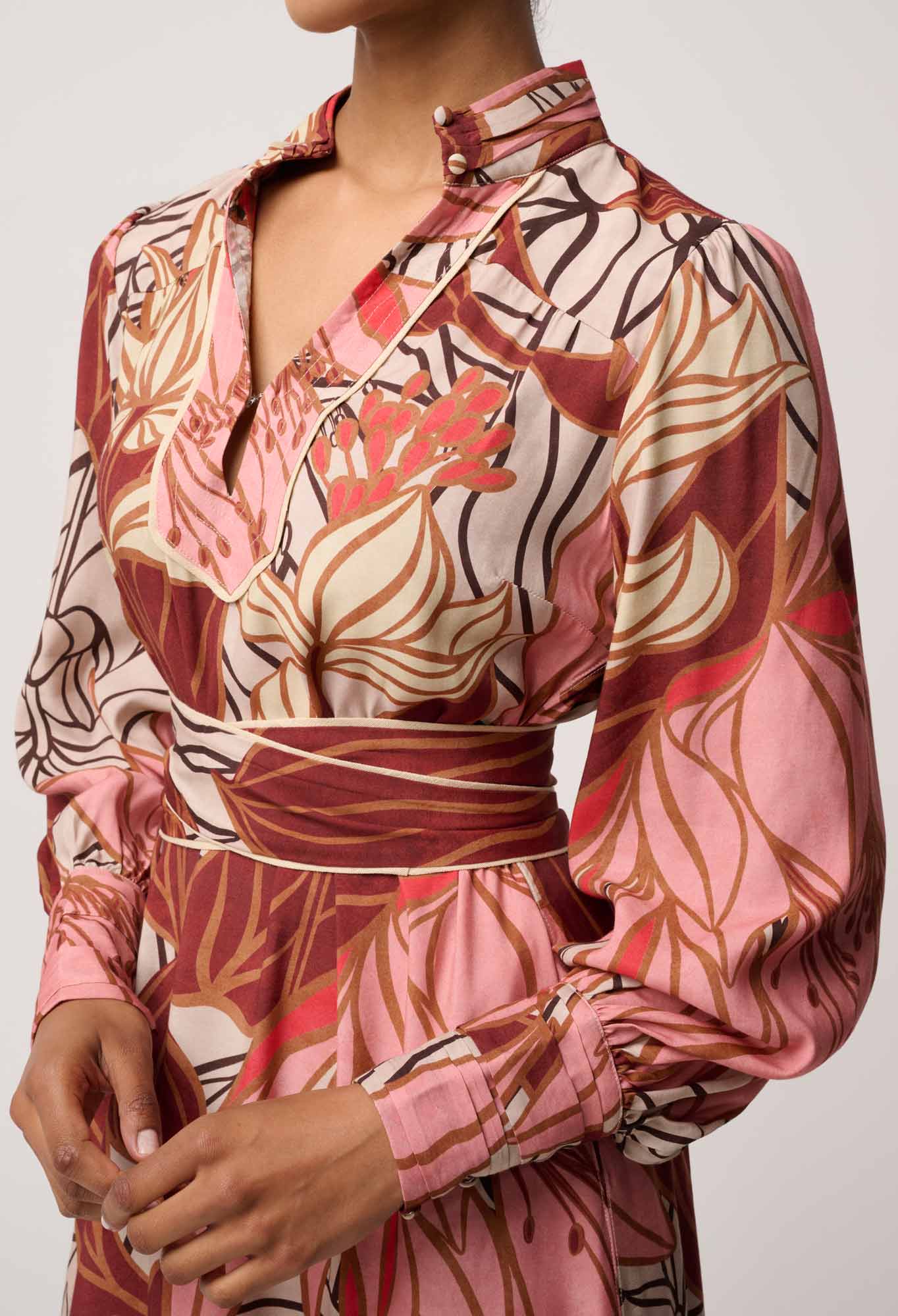 Edith Viscose Blend Printed Column Midi Dress in Cathedral Botanic