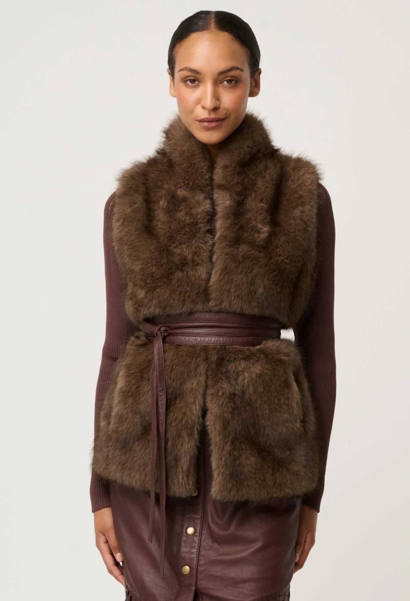 Hazel Faux Fur Vest in Walnut