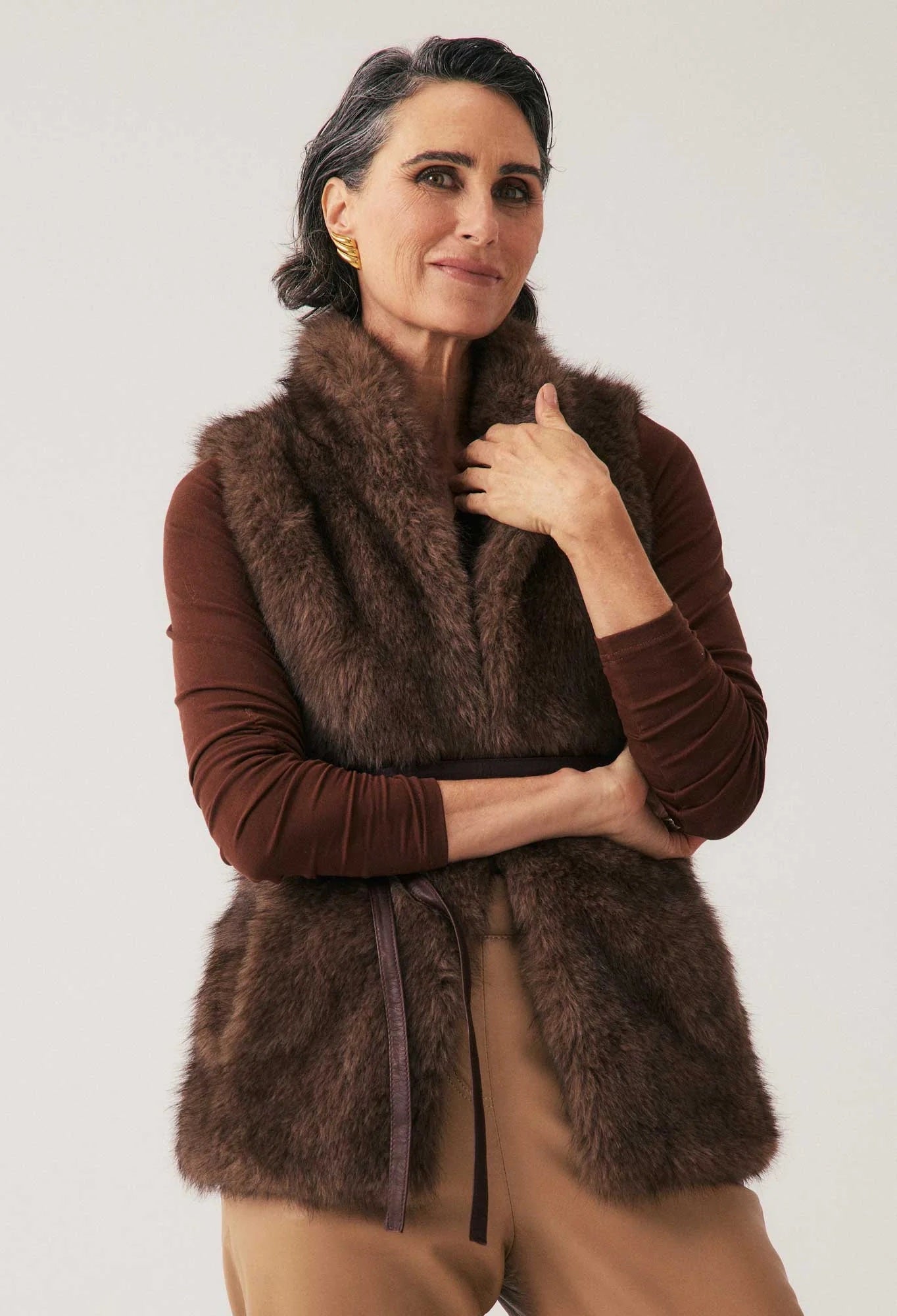Hazel Faux Fur Vest in Walnut