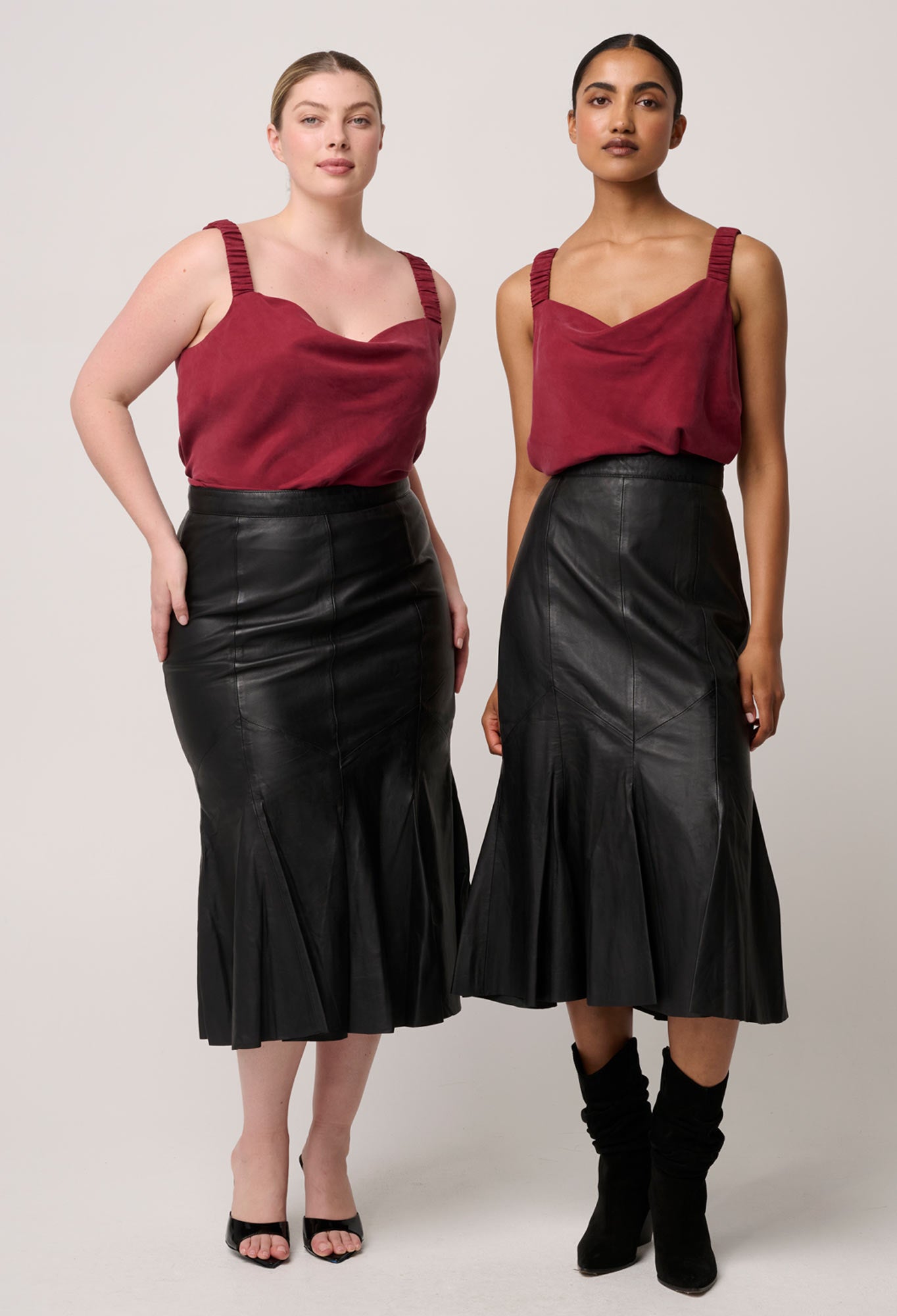 Gayle Genuine Leather Panelled Skirt in Black