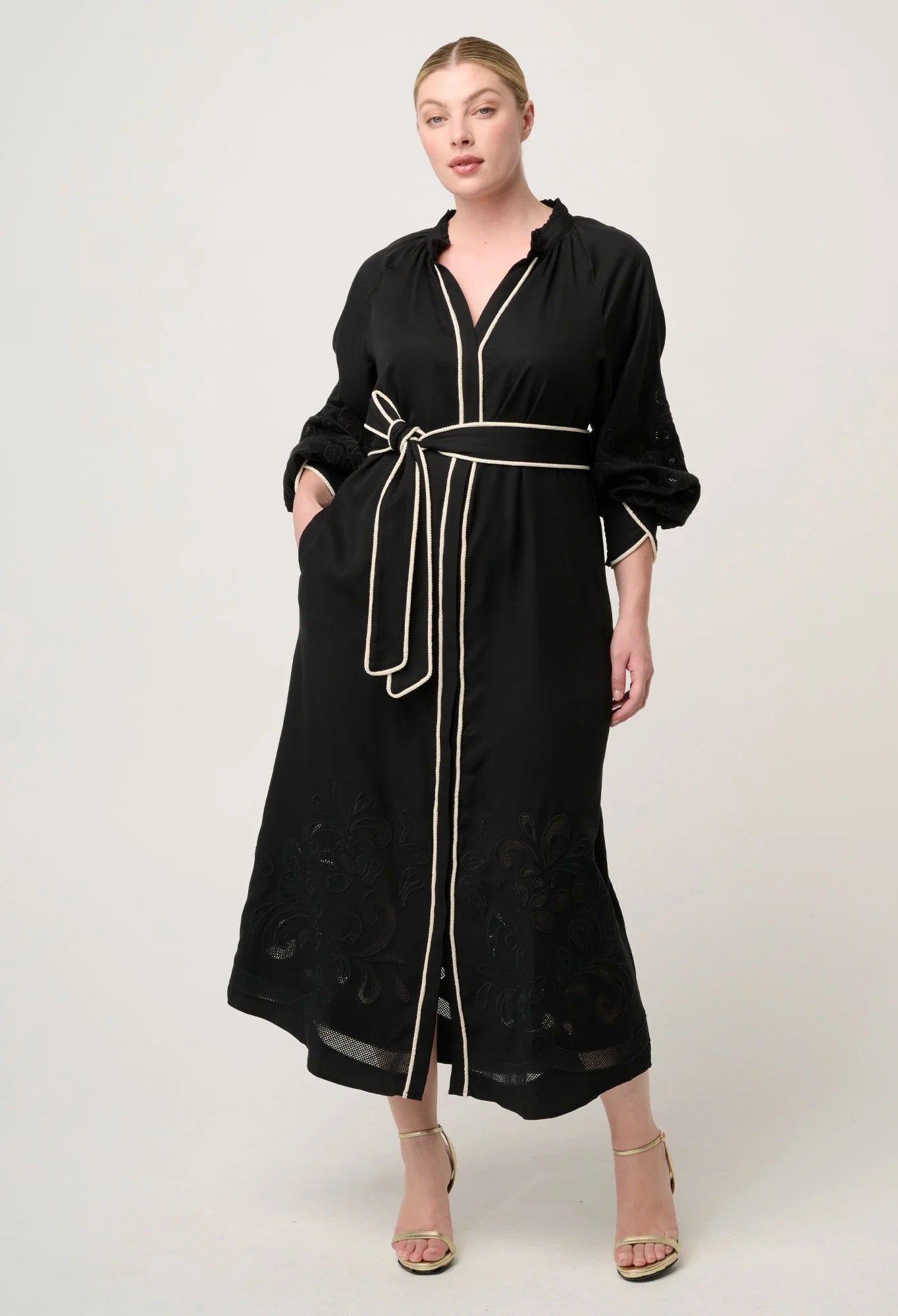 Rhea Embroidered Tencel Maxi Dress in Black