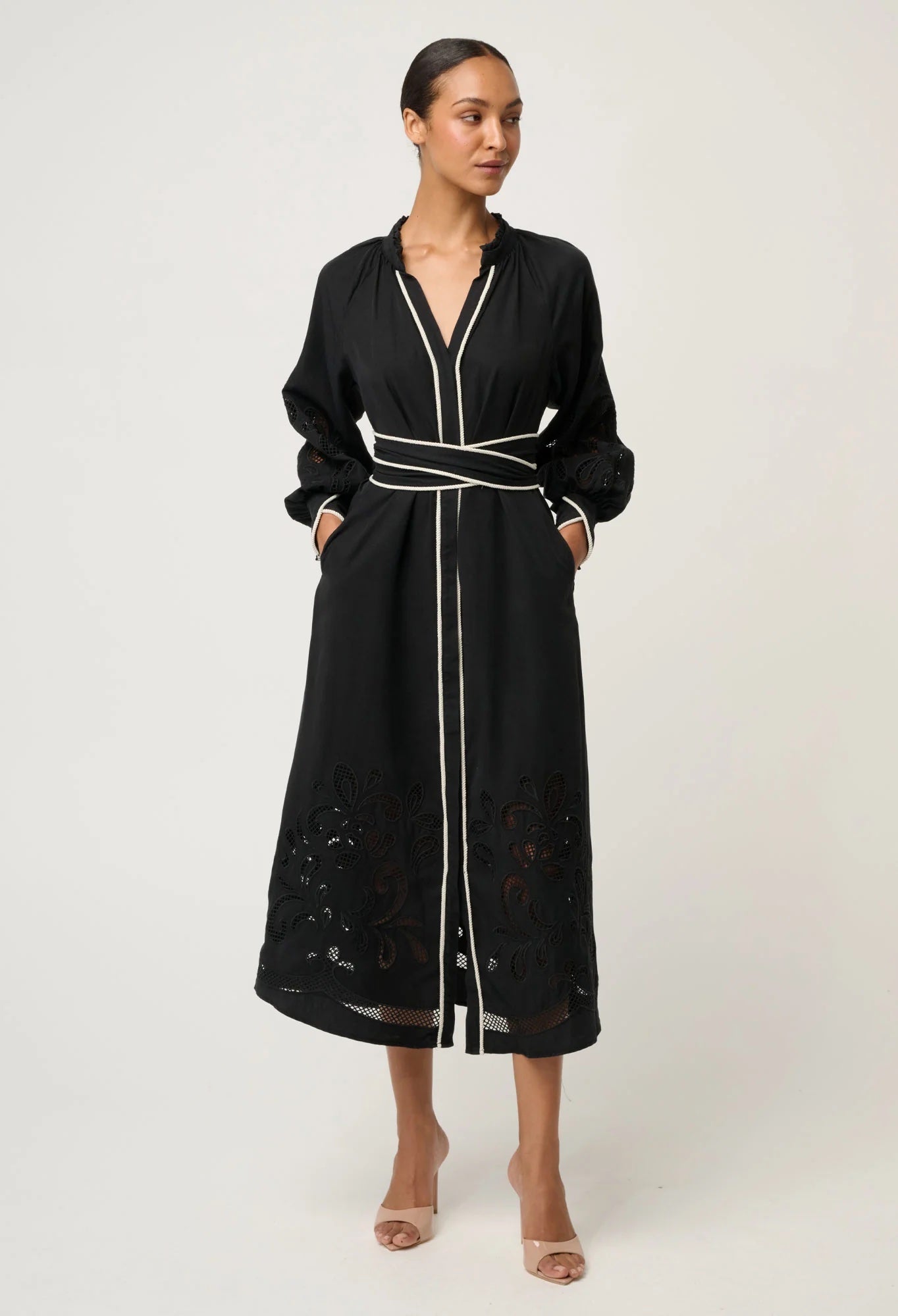 Rhea Embroidered Tencel Maxi Dress in Black