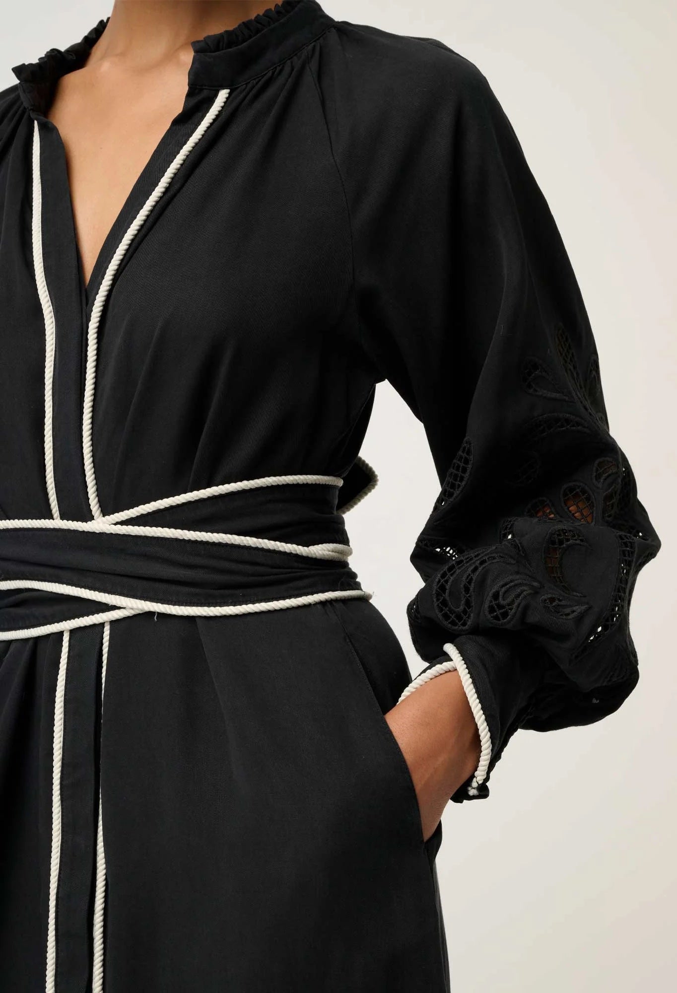 Rhea Embroidered Tencel Maxi Dress in Black