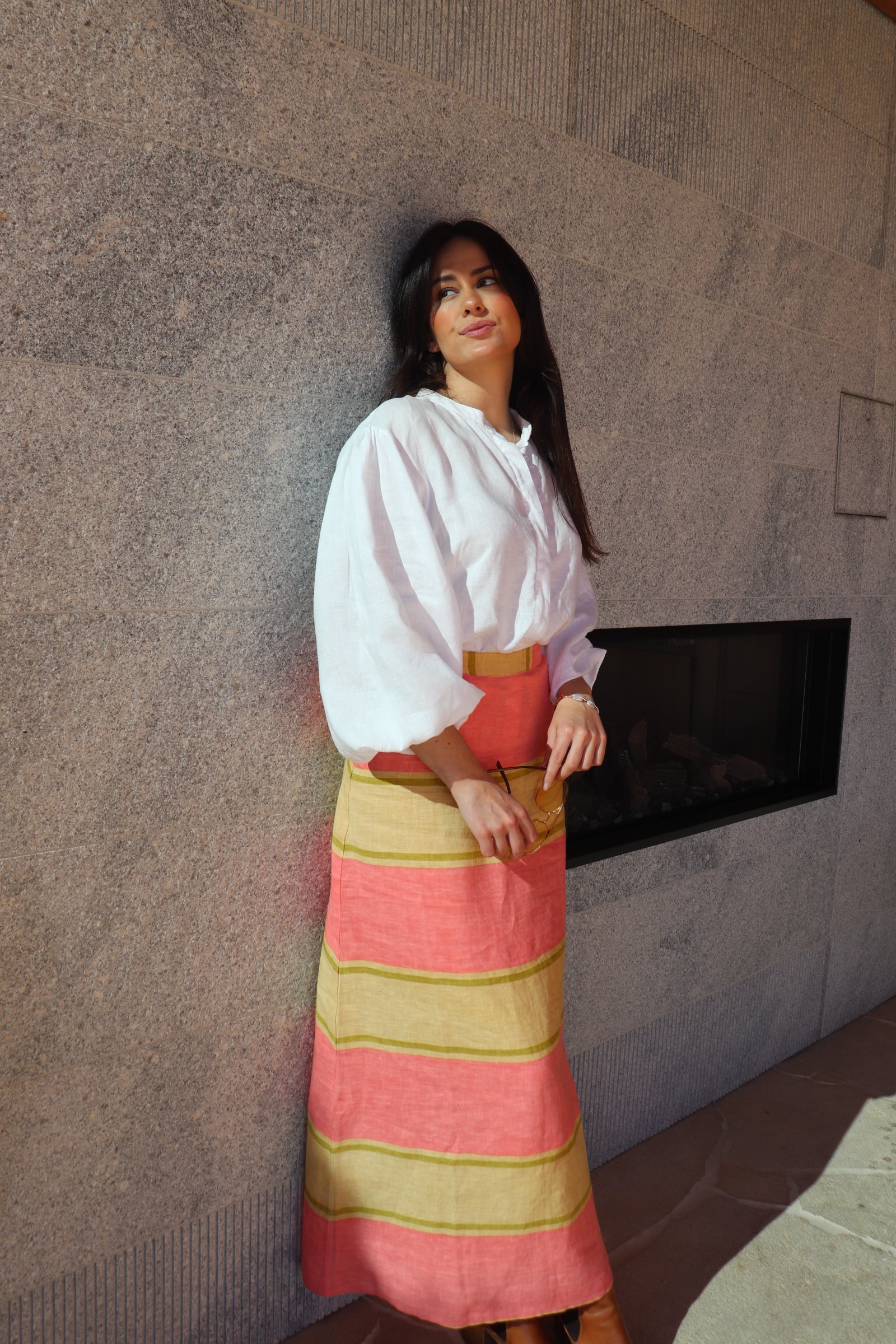 Voila Skirt | Beige & Pink Stripe