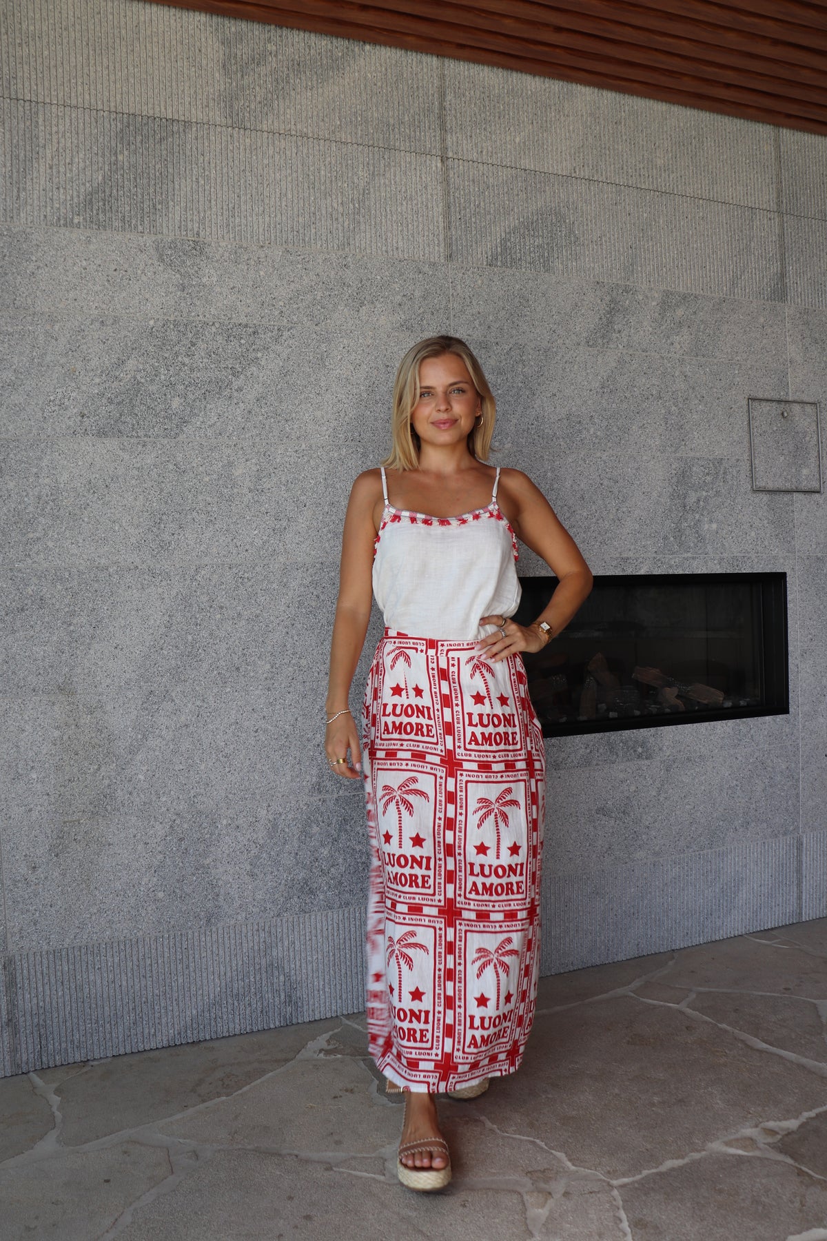 Luella Cami | White with Red Trim