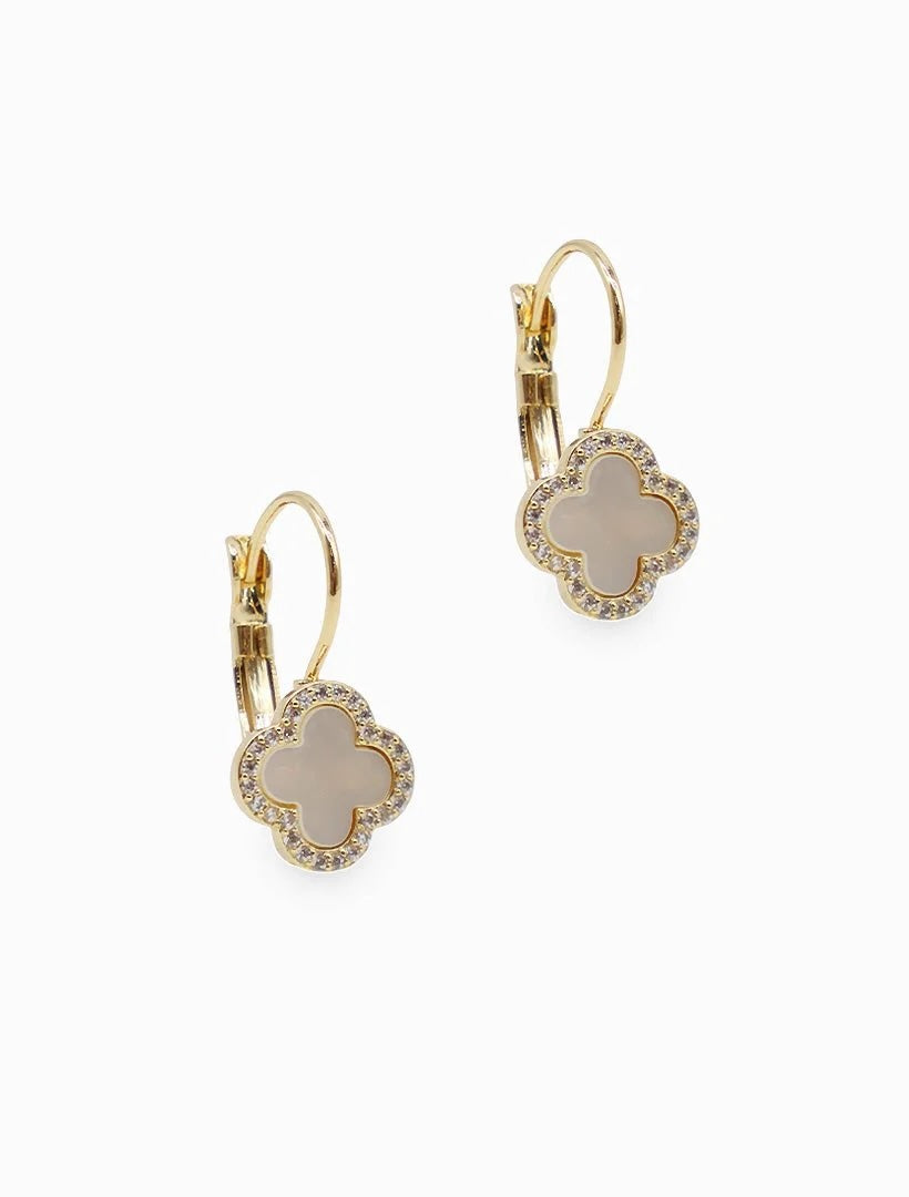 Earrings | Mother of Pearl Clover French Hooks White