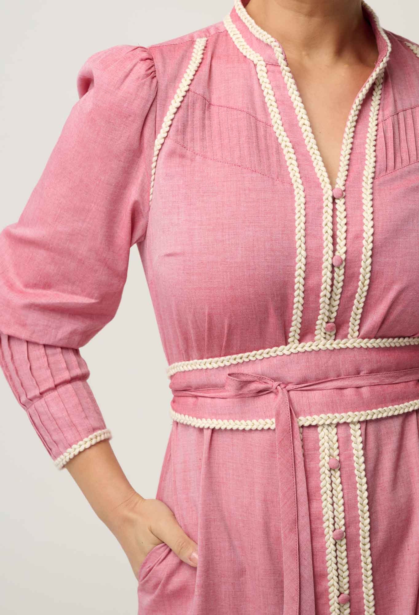 Isla Cotton Chambray Trim Detail Dress