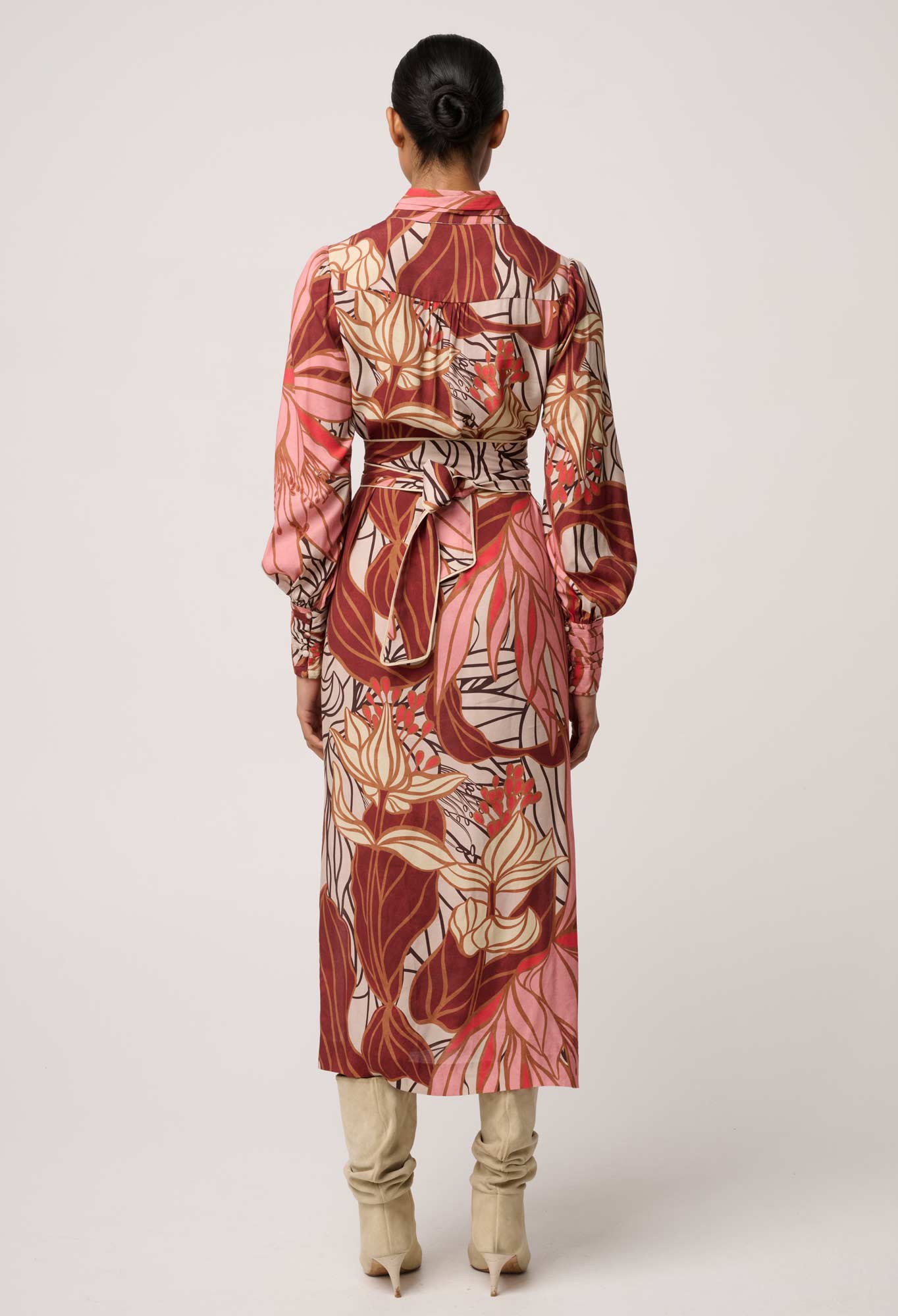 Edith Viscose Blend Printed Column Midi Dress in Cathedral Botanic