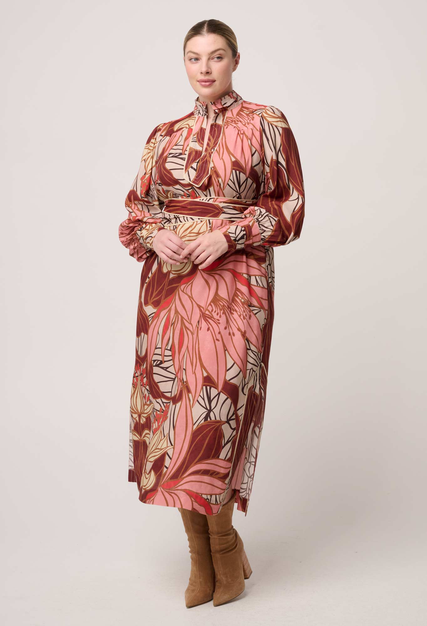Edith Viscose Blend Printed Column Midi Dress in Cathedral Botanic