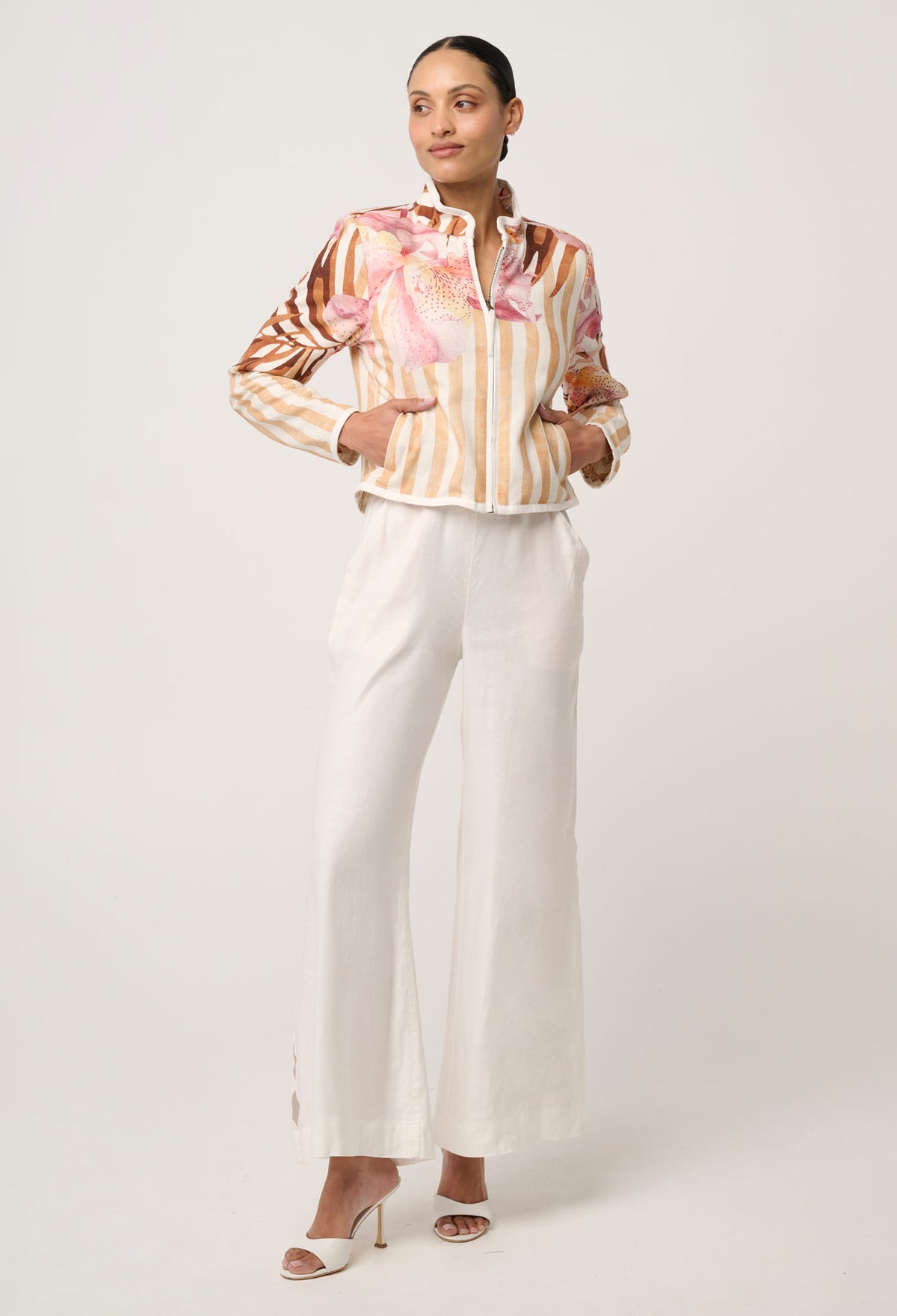 Delray Reversible Linen Viscose Jacket in Golden Promenade | Gilded Frond