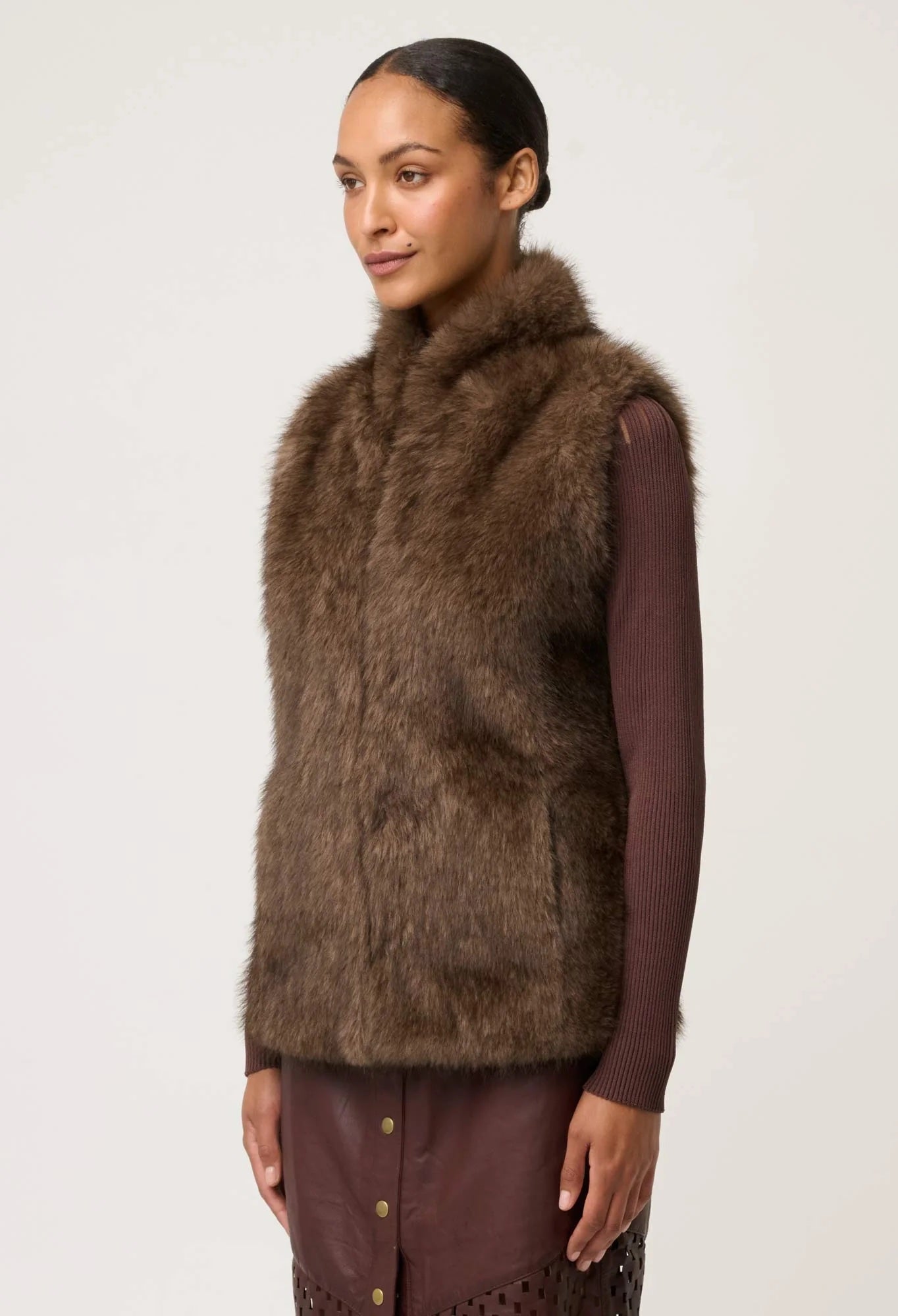 Hazel Faux Fur Vest in Walnut
