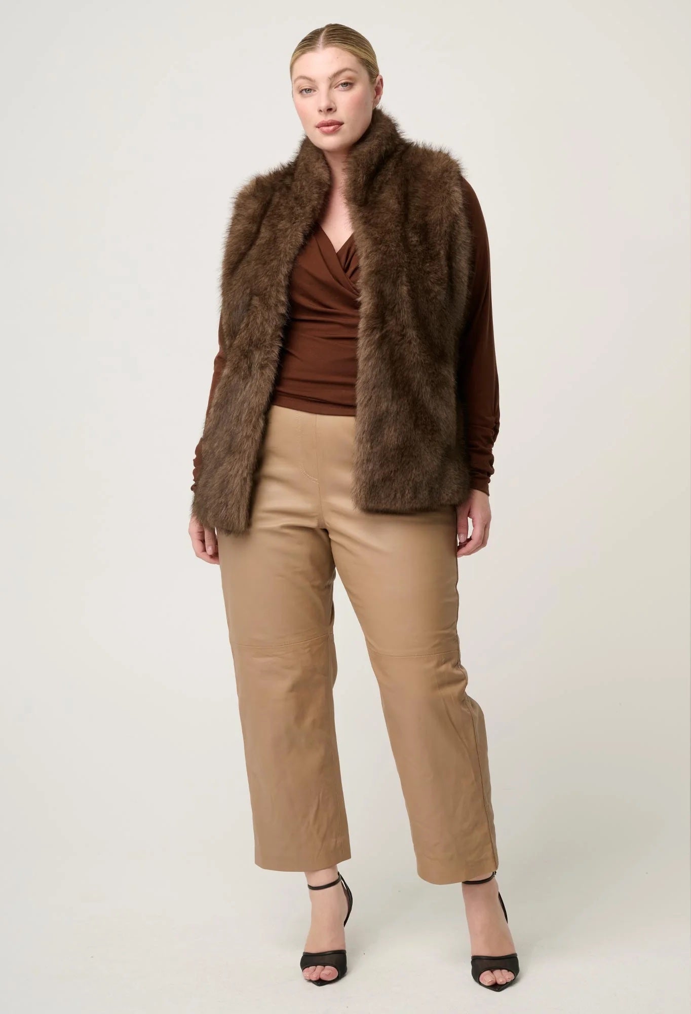 Hazel Faux Fur Vest in Walnut
