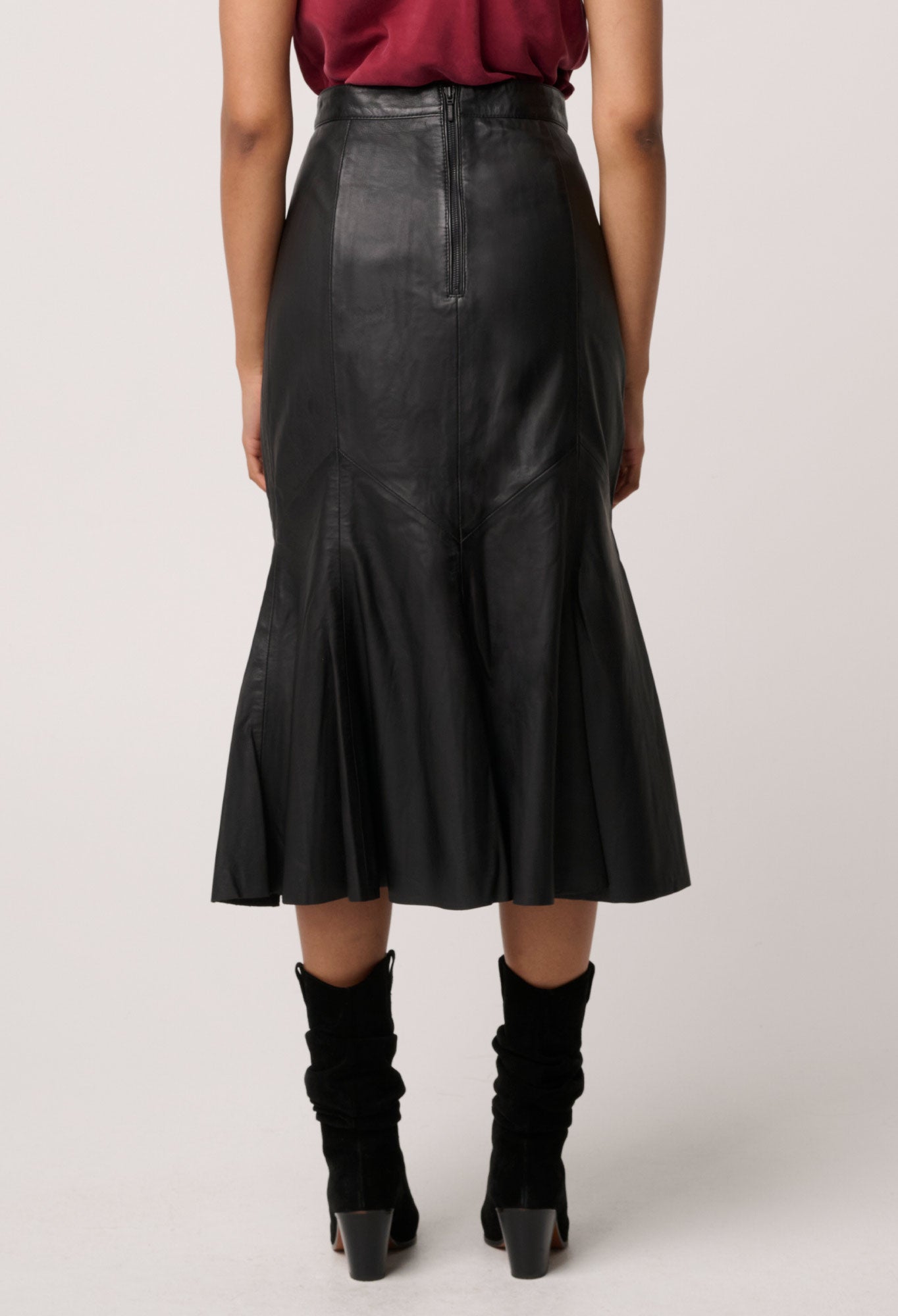 Gayle Genuine Leather Panelled Skirt in Black