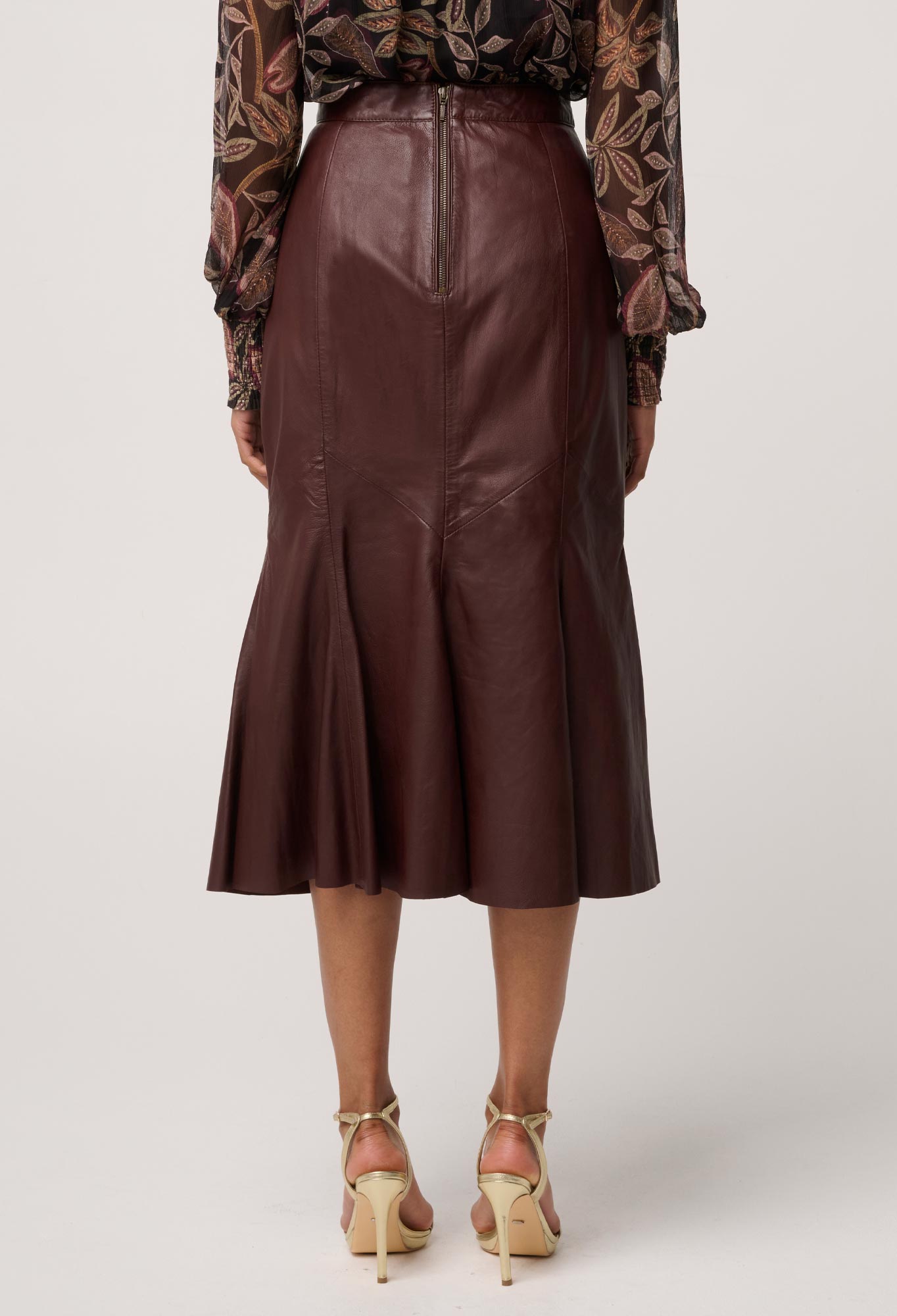Gayle Genuine Leather Panelled Skirt in Oxblood