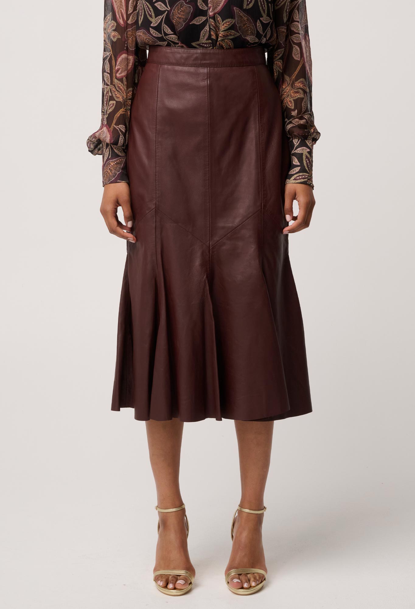 Gayle Genuine Leather Panelled Skirt in Oxblood