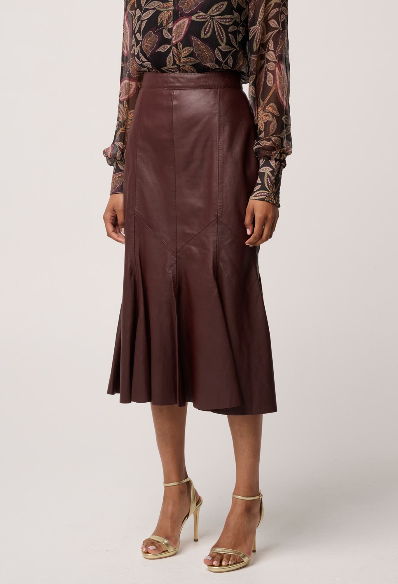 Gayle Genuine Leather Panelled Skirt in Oxblood