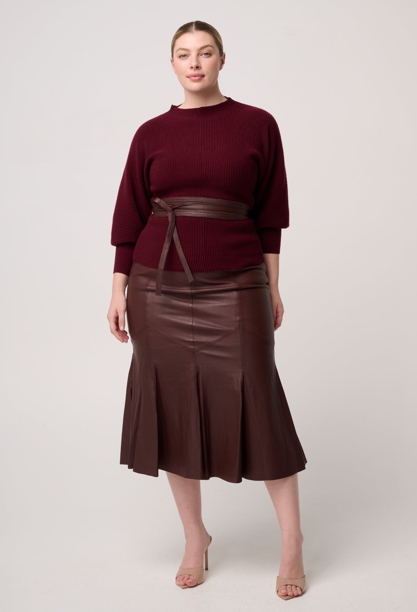 Gayle Genuine Leather Panelled Skirt in Oxblood