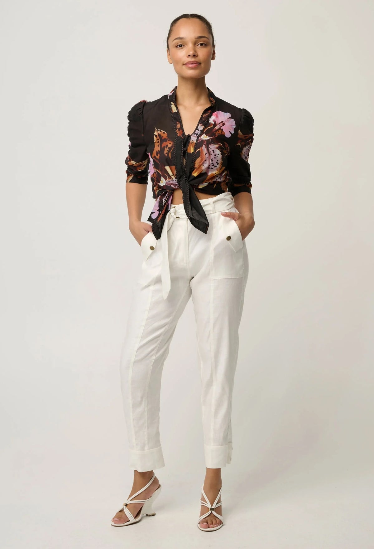 Trinidad Linen Viscose Button Cuff Pant in Ivory
