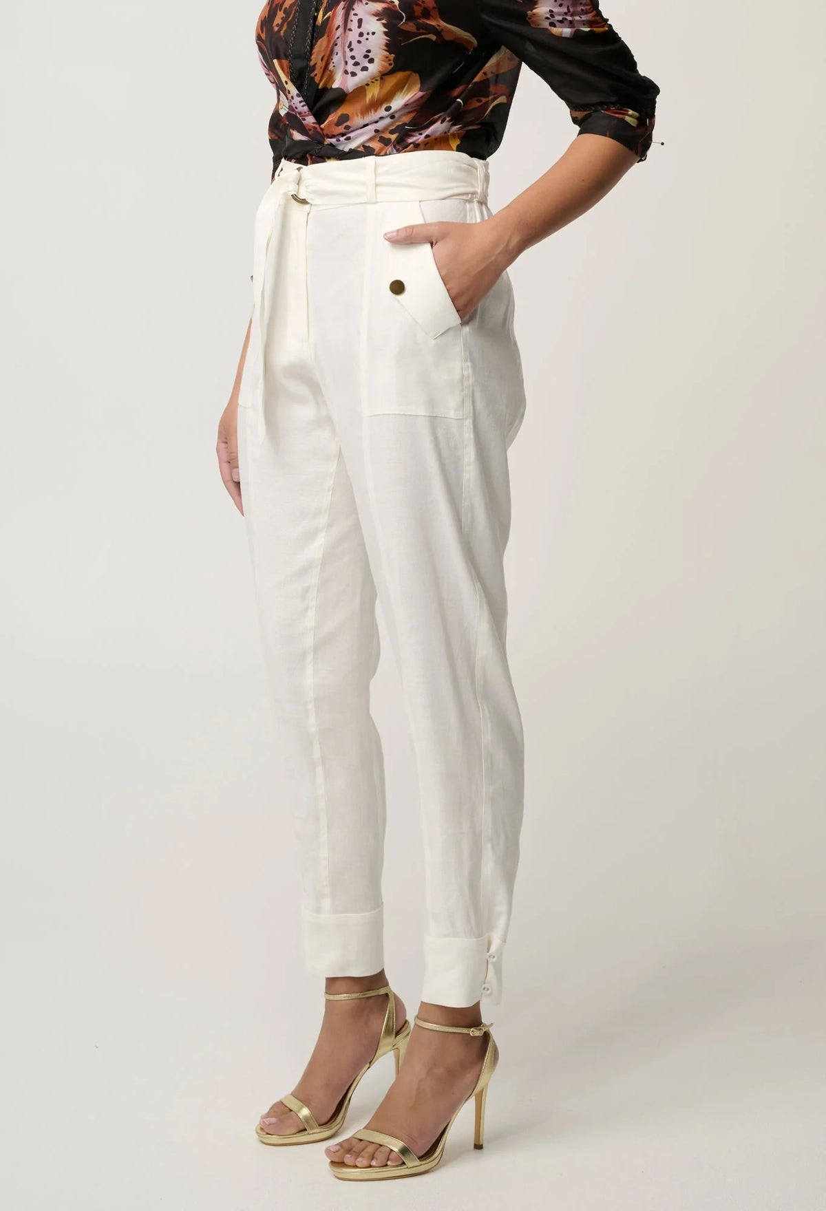 Trinidad Linen Viscose Button Cuff Pant in Ivory