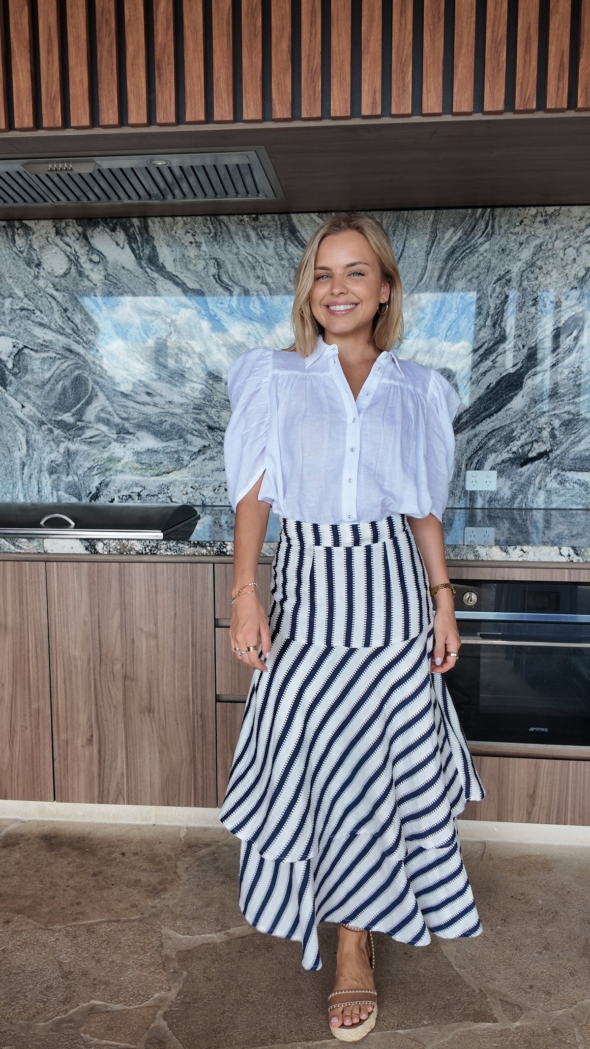 Michelle Skirt | White & Navy Stripe