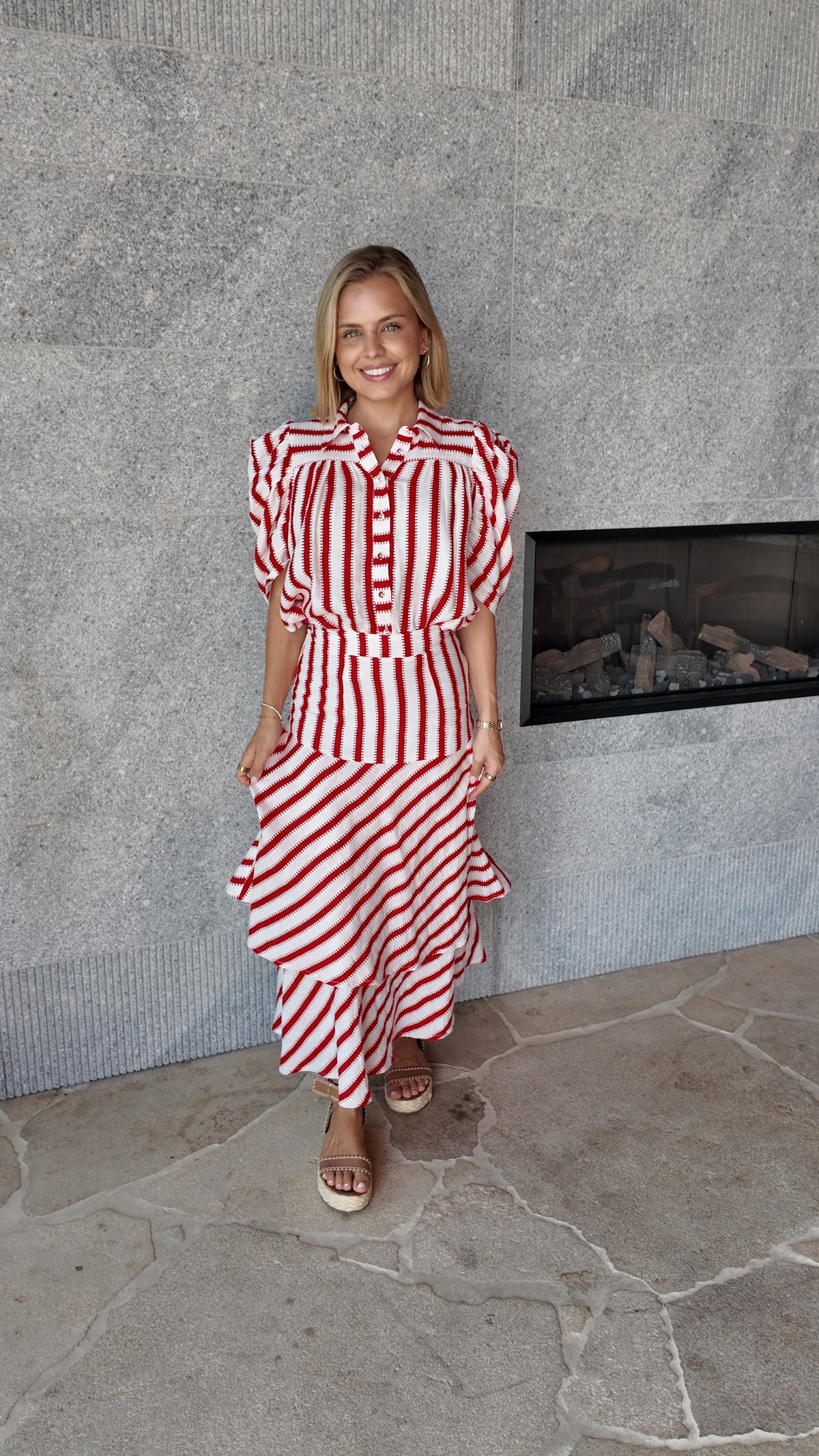 Michelle Skirt | White & Red Stripe